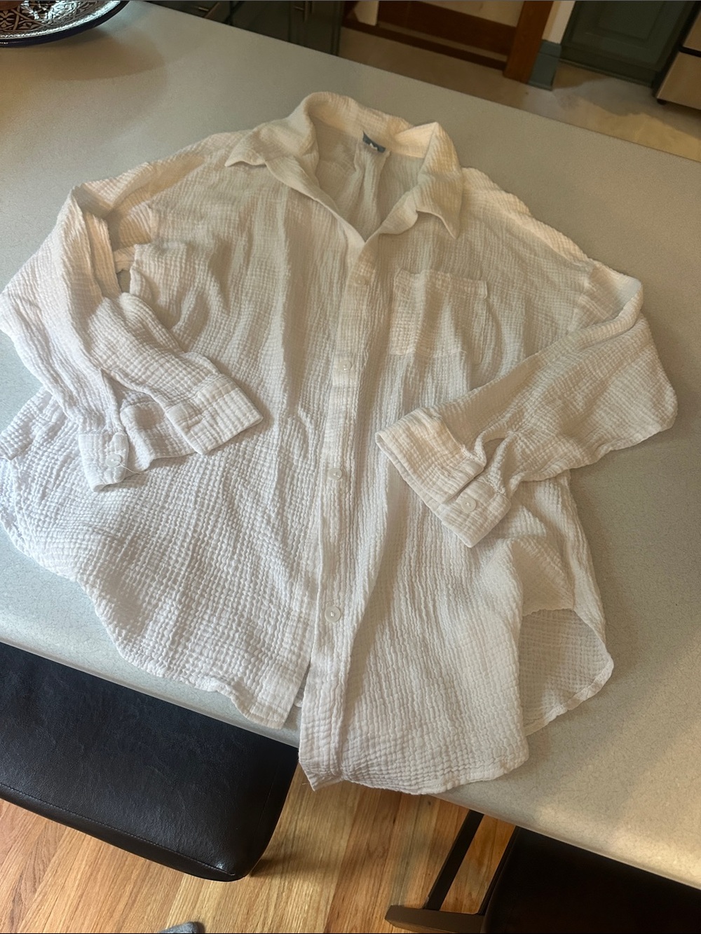 Shade & Shore Cream Button-Front Textured Gauze Coverup